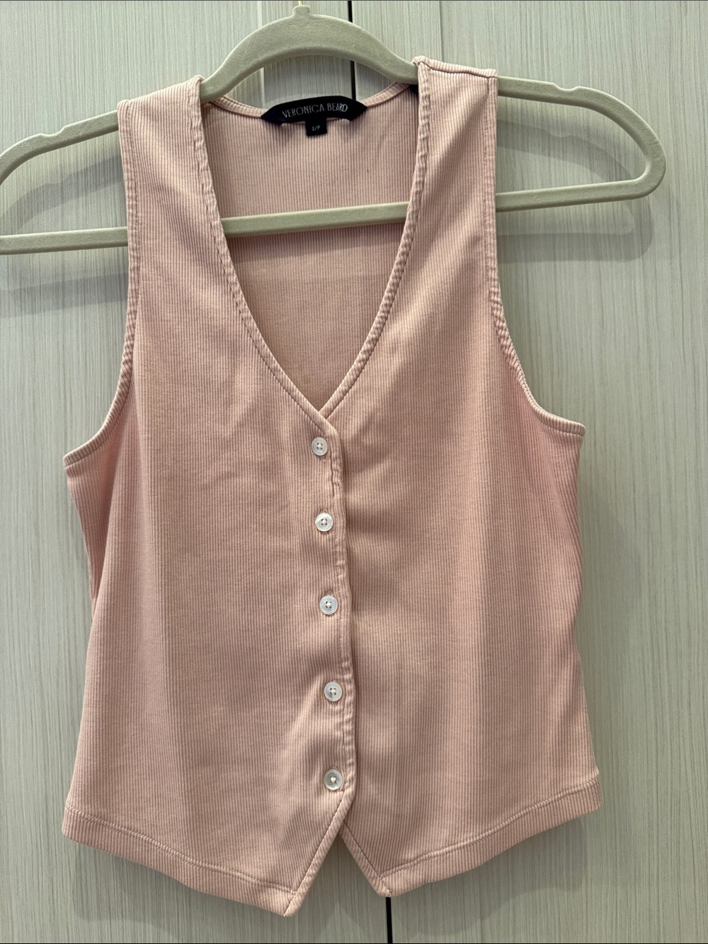 Veronica Beard Blush Pink Ribbed Button-Front vest